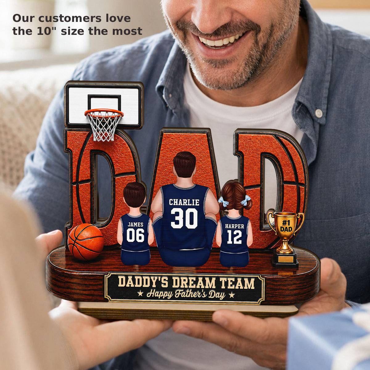 Basketball Dad Legend Daddy's Dream Team - Personalized 2-Layered Wooden Plaque - Unique Trending  Gift For Dad, Husband, Basketball Fans