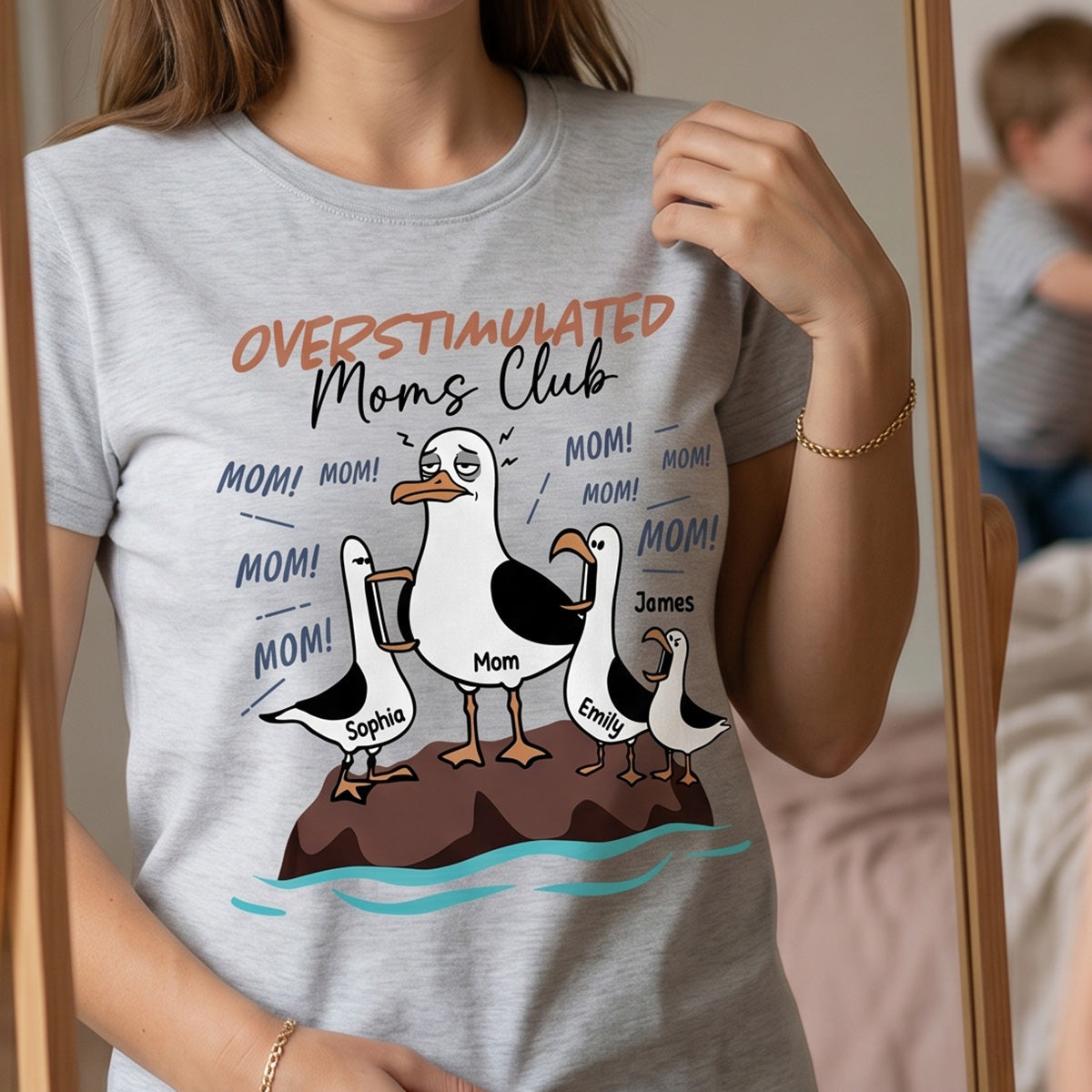 Overstimulated Moms Club Seagull Mom Mom Mom - Personalized Shirt - Funny Mother's Day Gift For Mom