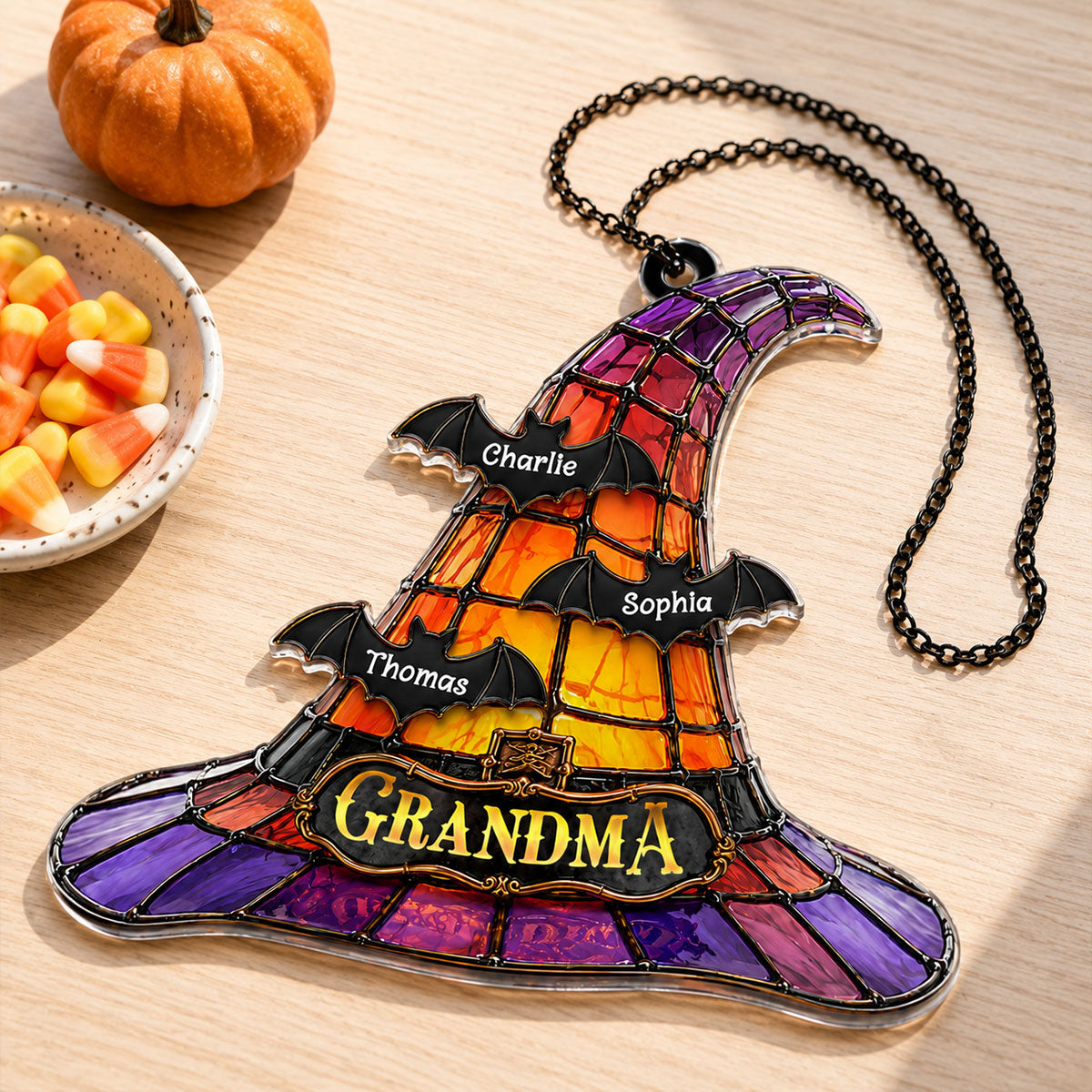 Grandma Witch Hat - Personalized Acrylic Suncatcher - Halloween Decor for Grandma