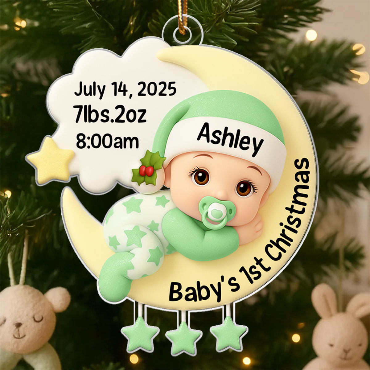 Baby In The Moon First Christmas - Personalized Acrylic Ornament - Heartwarming Christmas Gift For New Parents, Newborn Keepsake