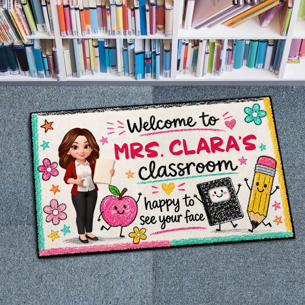 Happy to See Your Face Teacher's Classroom - Personalized Doormat - Back to School Decor for Teachers