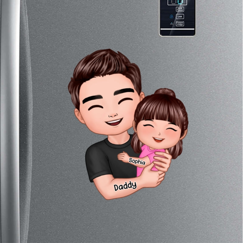 Father Grandfather Love Dad Grandpa Embracing Kid Baby - Personalized Acrylic Fridge Magnet - Father's Day Gift For Dad, Husband, Grandpa