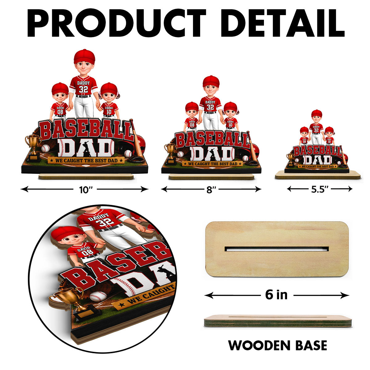 The Best Catch Baseball Dad & Kids - Personalized 2-Layered Wooden Plaque - Heartfelt Gift For Dad, Husband