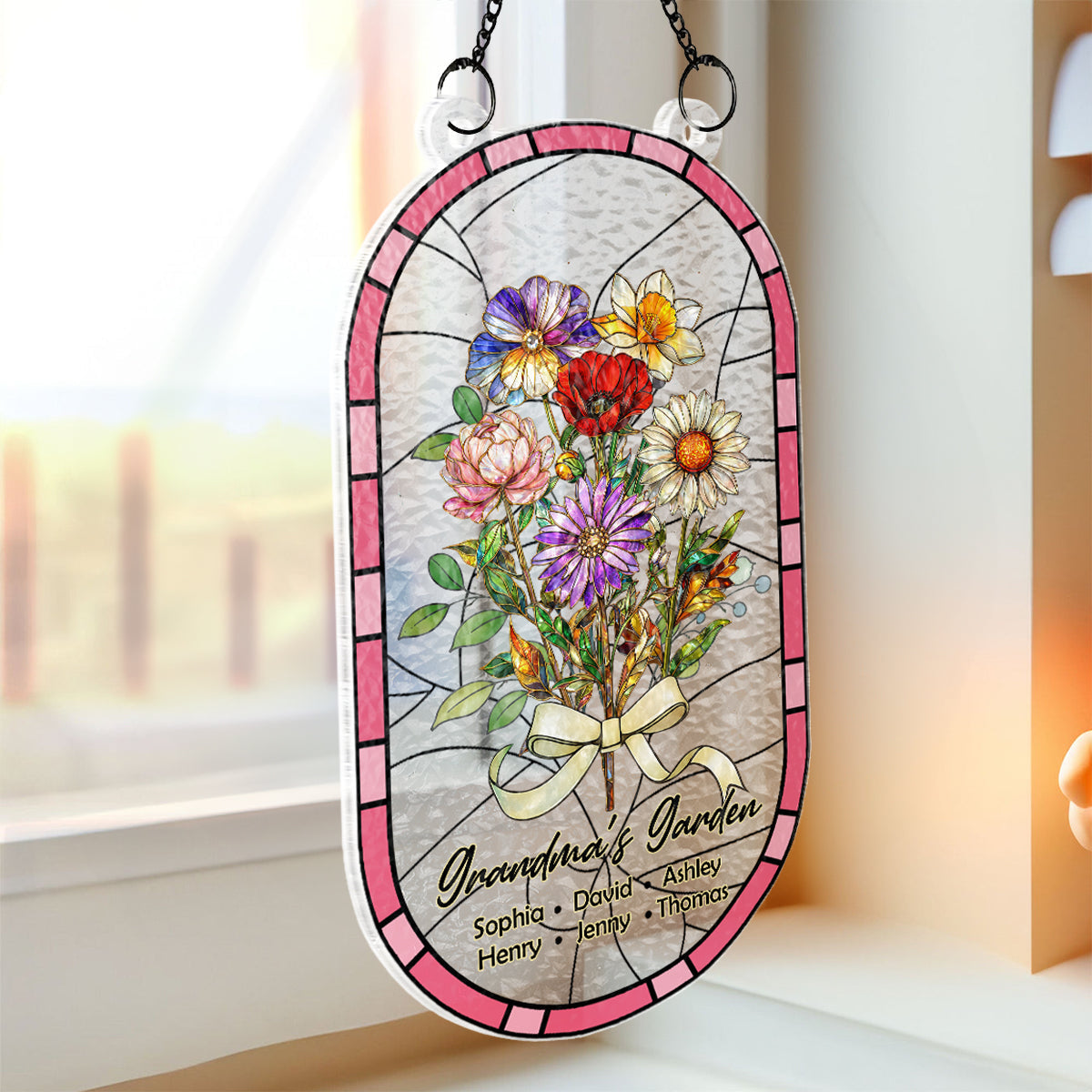 Custom Family Birth Flowers Grandma's Garden - Personalized Suncatcher - Heartfelt Mother's Day Gift for Grandma, Mom, Wife