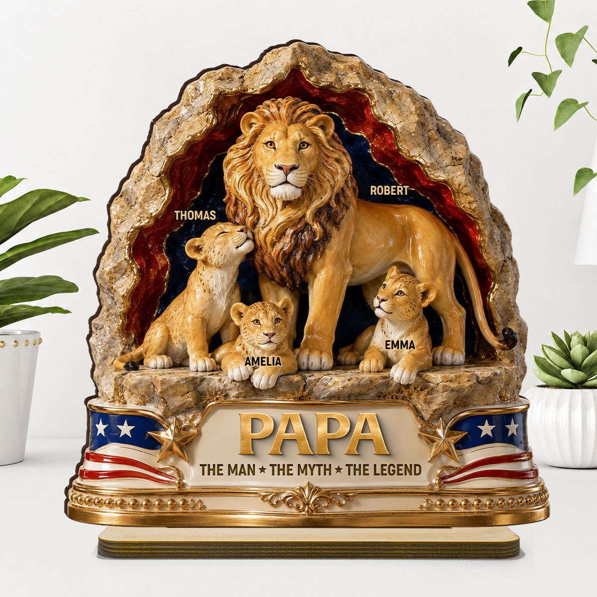 Lion Dad the Legend - Personalized 2-Layered Wooden Plaque -  Gift for Dad, Husband