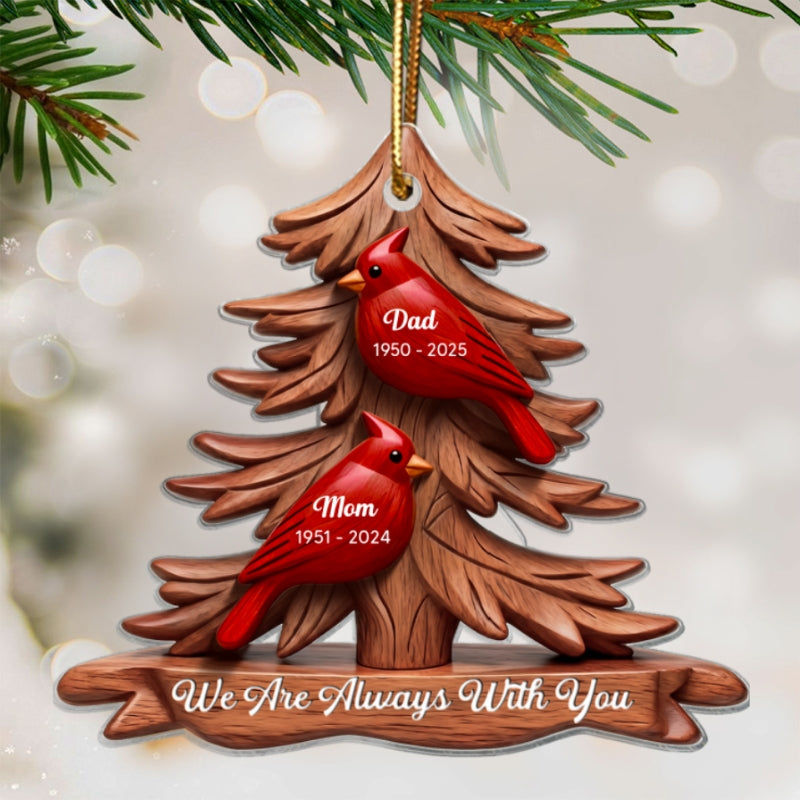 3D Effect Flat Christmas Cardinals Memorial - Personalized Ornament - Remembrance Gift, Sympathy Gift