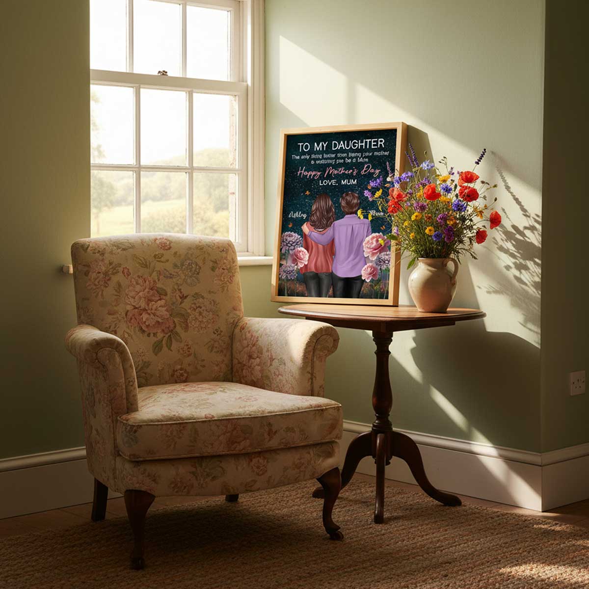 To My Daughter From Mum Happy Mother's Day Birth Flower Beautiful Hill At Night - Personalised Poster
