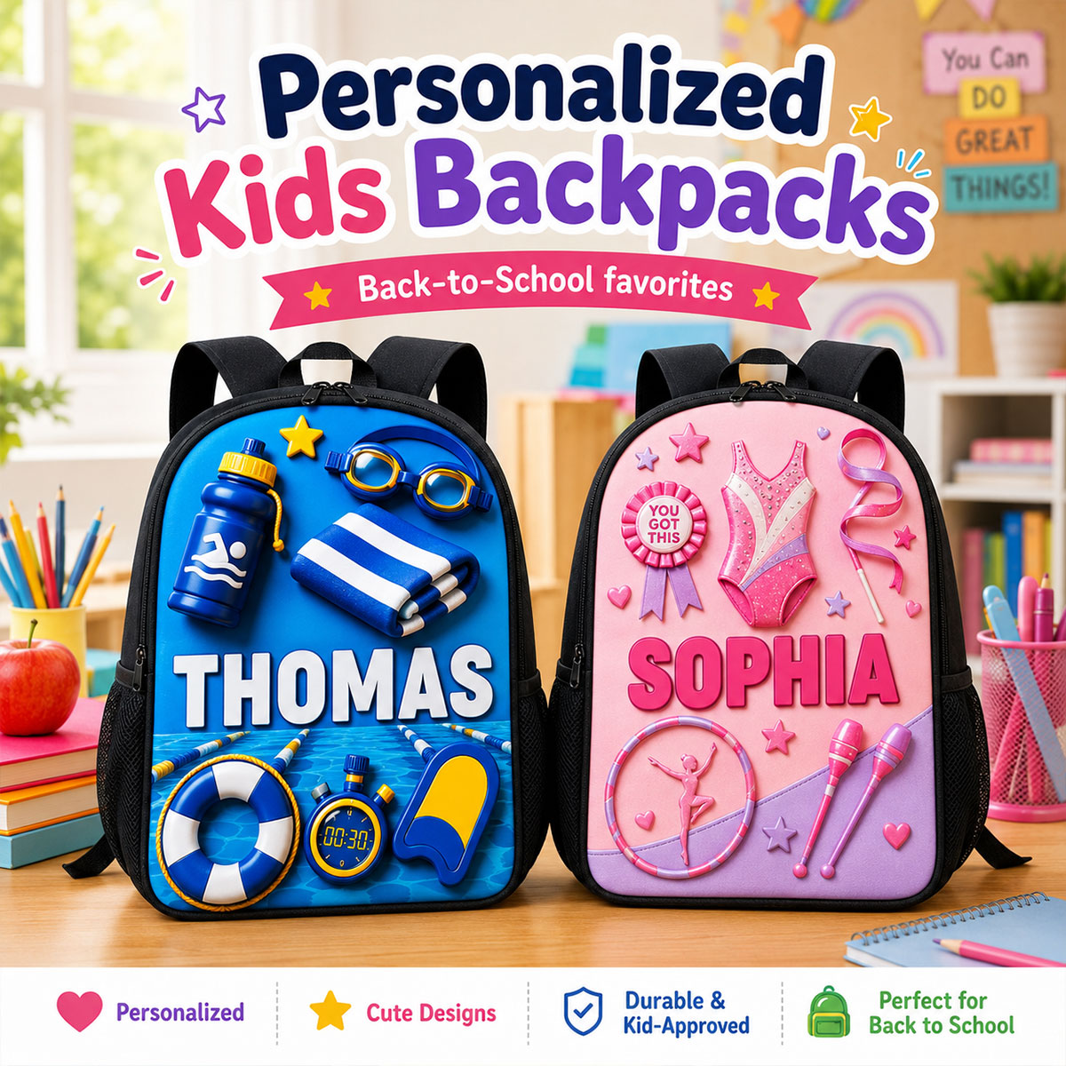 Magical Sports Soccer Baseball For Kids - Personalized Backpack - Back to School Gift for Kids, Boys, Girls