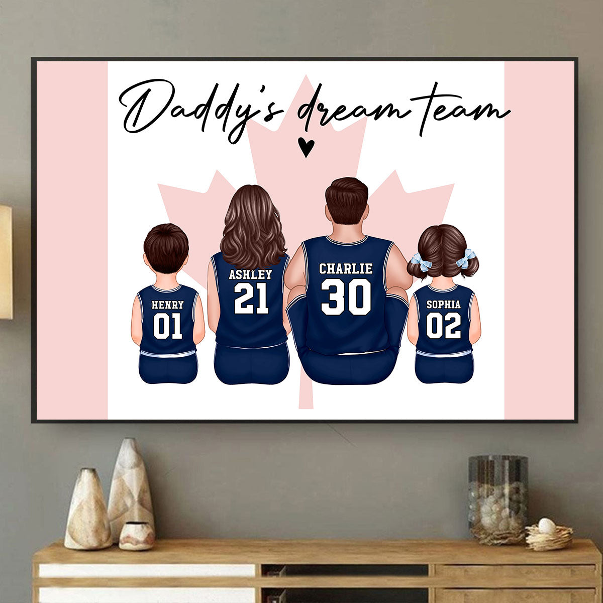 Daddy's Team Basketball Family Sitting Personalized Poster, Gift For Family, Dad, Grandpa, Husband
