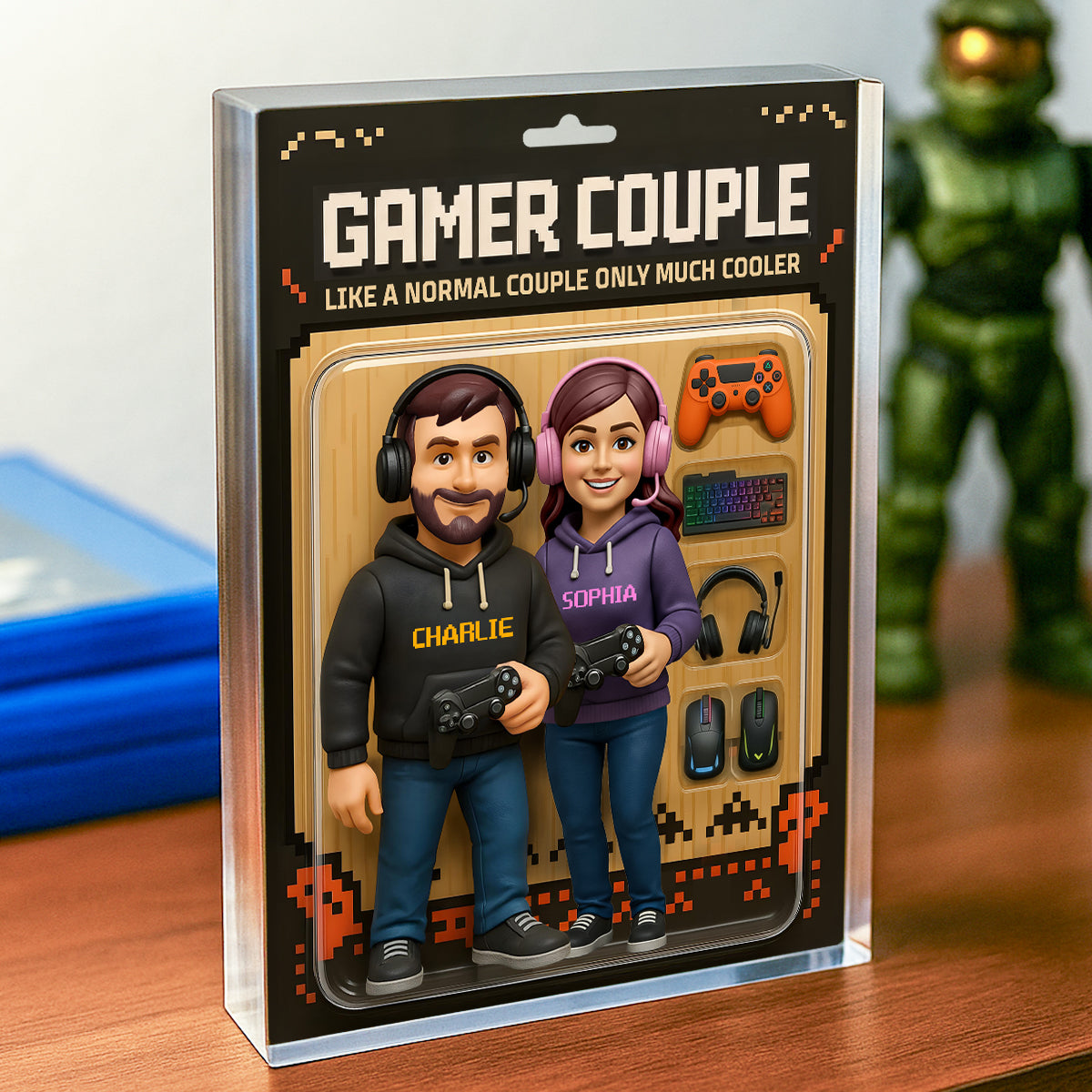 Gamer Couple Cooler Custom Action Figure - Personalized Acrylic Block Plaque - Anniversary, Valentine's Day Gift, Gift For Him, Gift For Her