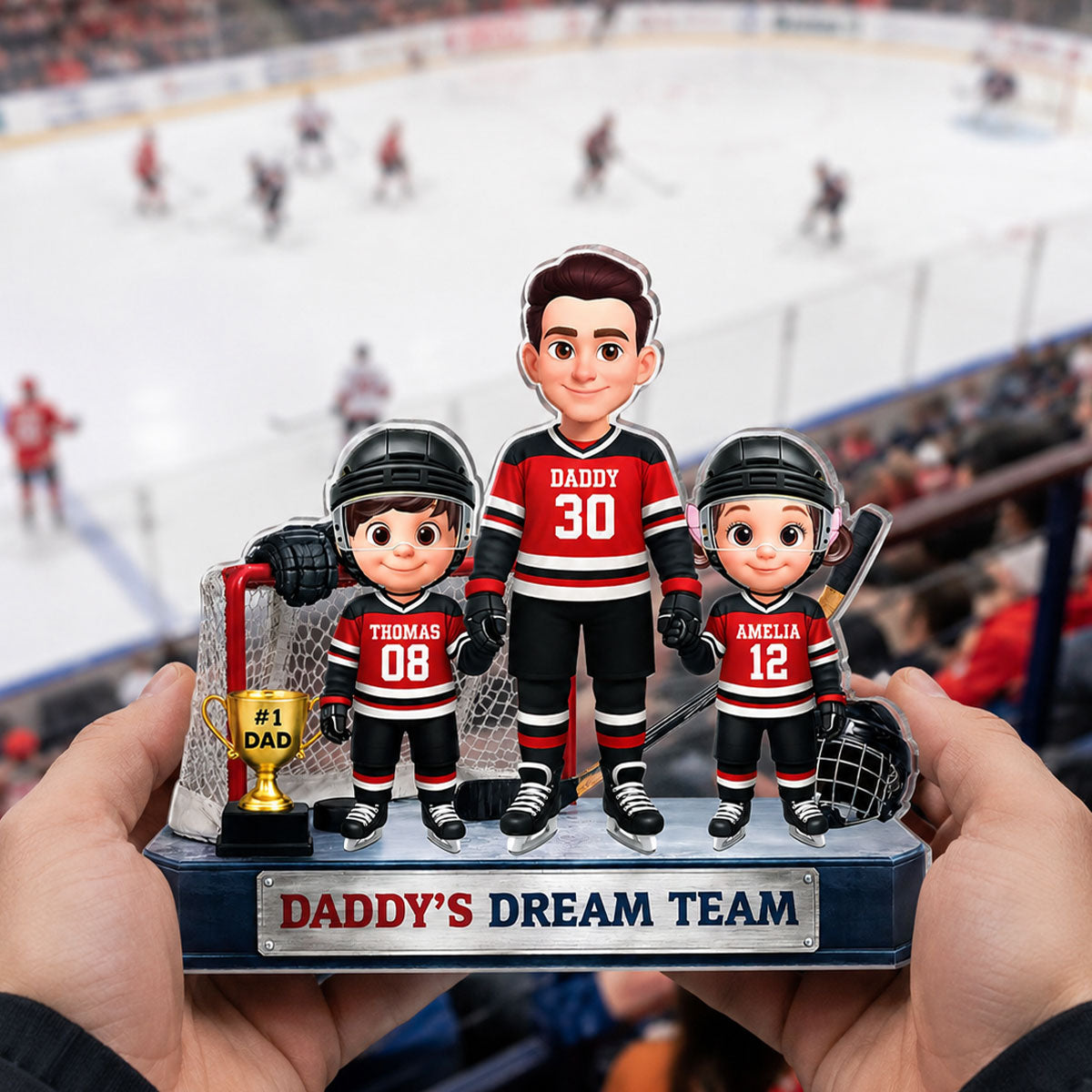 Daddy's Dream Team Hockey Dad & Kids - Personalized Acrylic Block Plaque -  Gift For Dad, Husband