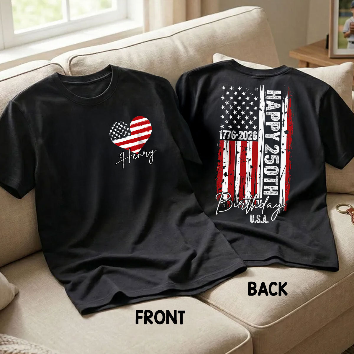 America 250th Anniversary USA Birthday 1776 - 2026 - Personalized Double-Sided Shirt - Family Matching Shirt, Patriotic Crew Shirt