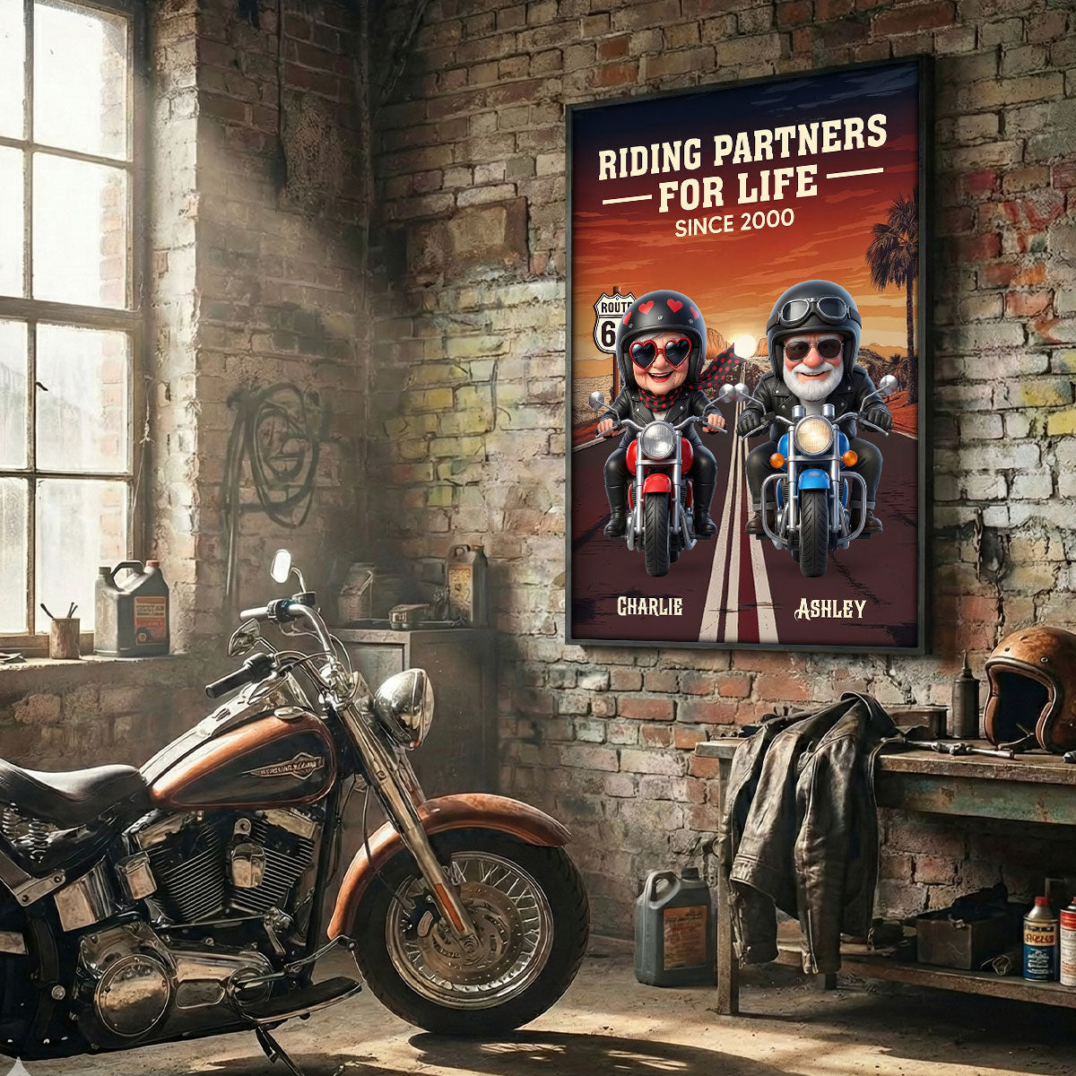 Old Bikers Couple Riding Partners for Life - Personalized Poster - Sentimental Nostalgia Gift for Him, Gift for Her