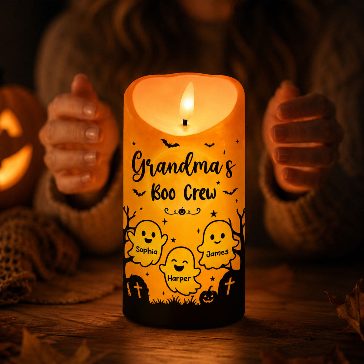 Grandma's Little Boo Crew - Personalized LED Candle - Halloween Decor For Grandma
