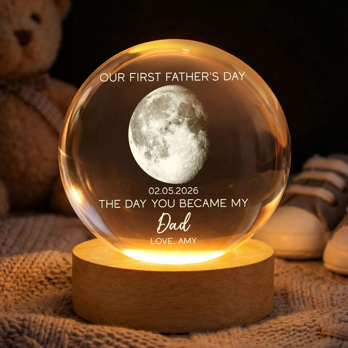 The Day You Became My Dad Custom Moon Phase First  - Personalized Crystal Ball LED Night Light - First  Gift For New Dad
