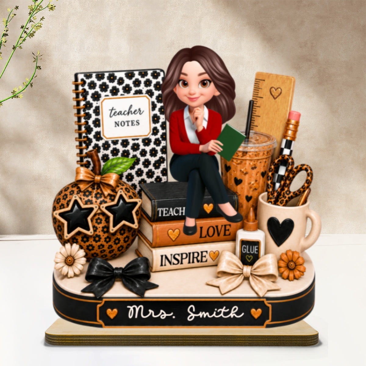 Leopard Style Teacher Life - Personalized 2-Layered Wooden Plaque - Back To School Gift For Teacher, Classroom Decor