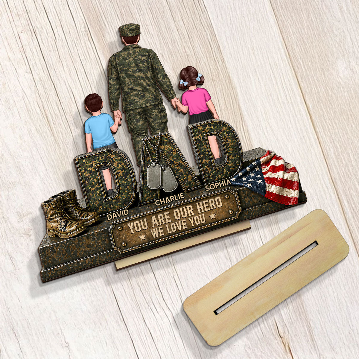 Army Dad You Are Our Hero - Personalized 2-Layered Wooden Plaque -  Gift For Dad, Husband