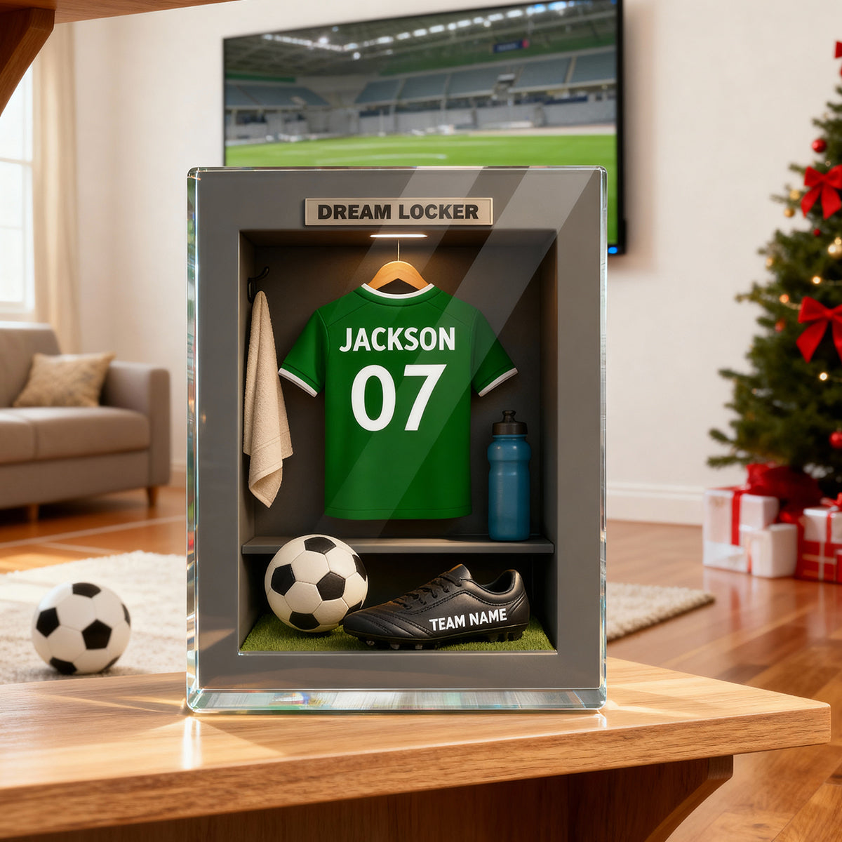 Soccer Jersey Dream Locker - Personalized Acrylic Block Plaque - Christmas Gift for Sons, Grandsons, Boyfriends