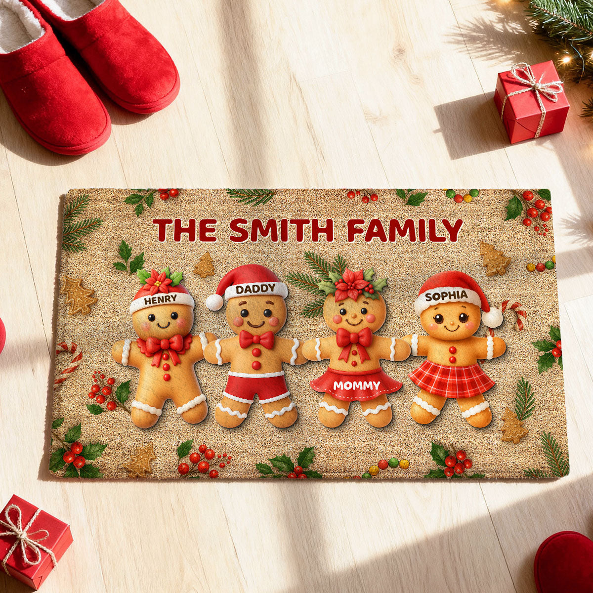 Gingerbread Family - Personalized Doormat - Christmas Gift for Family