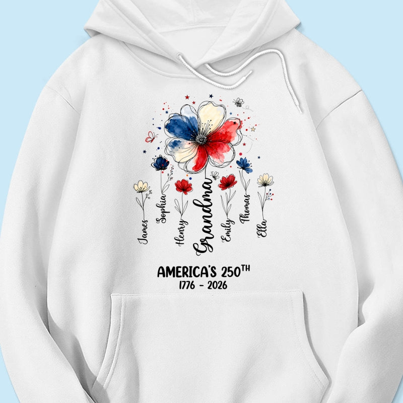 Proud Mom Grandma Flowers American 250th Anniversary - Personalized Shirt - Gift For Mom, Grandma