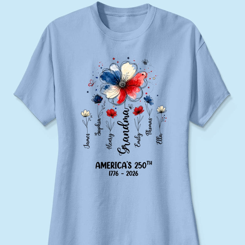 Proud Mom Grandma Flowers American 250th Anniversary - Personalized Shirt - Gift For Mom, Grandma