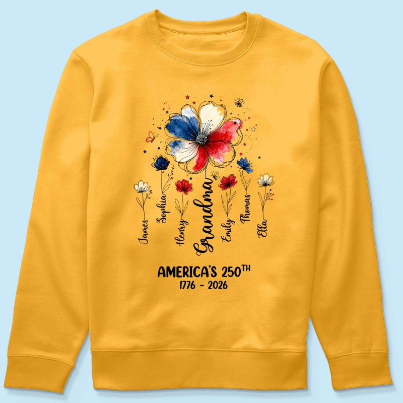 Proud Mom Grandma Flowers American 250th Anniversary - Personalized Shirt - Gift For Mom, Grandma