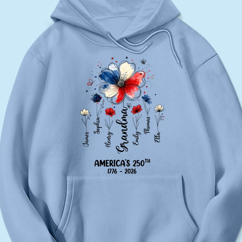 Proud Mom Grandma Flowers American 250th Anniversary - Personalized Shirt - Gift For Mom, Grandma