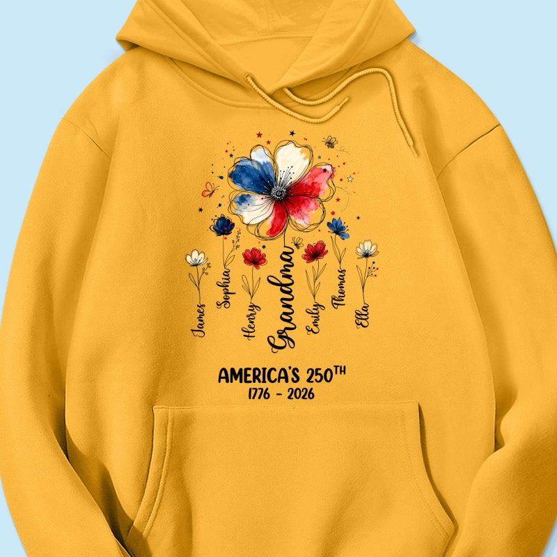 Proud Mom Grandma Flowers American 250th Anniversary - Personalized Shirt - Gift For Mom, Grandma