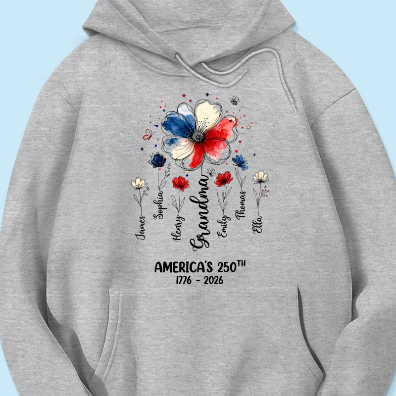 Proud Mom Grandma Flowers American 250th Anniversary - Personalized Shirt - Gift For Mom, Grandma