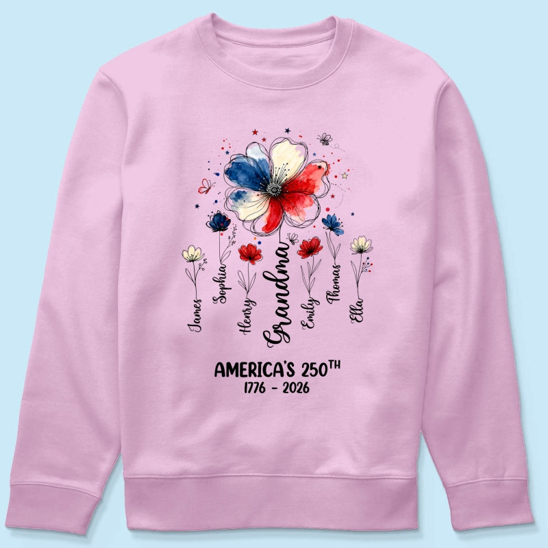 Proud Mom Grandma Flowers American 250th Anniversary - Personalized Shirt - Gift For Mom, Grandma