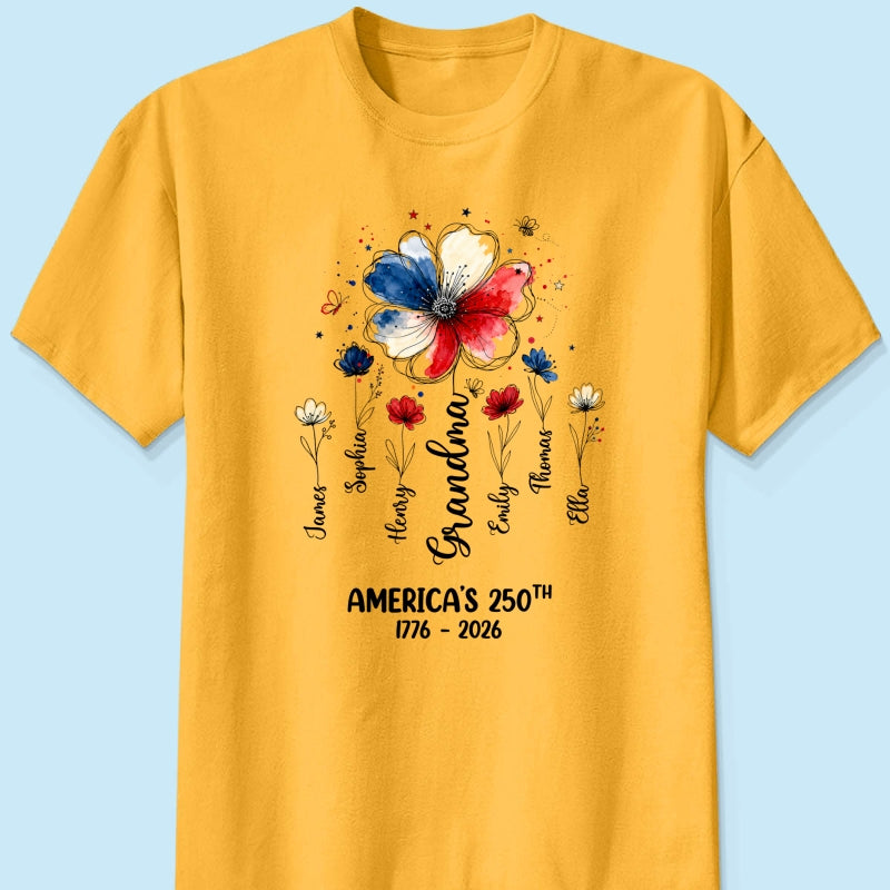 Proud Mom Grandma Flowers American 250th Anniversary - Personalized Shirt - Gift For Mom, Grandma