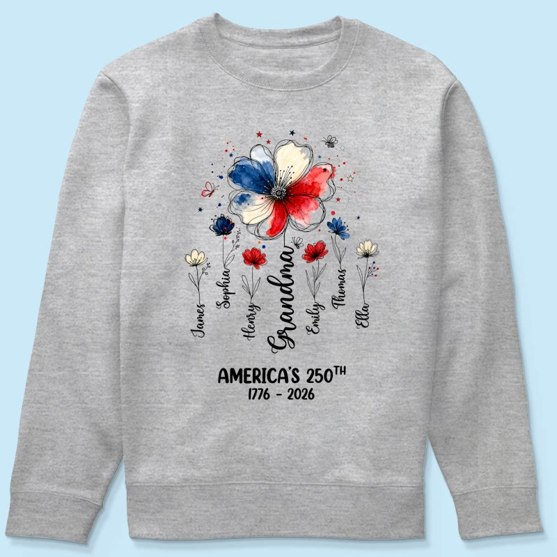 Proud Mom Grandma Flowers American 250th Anniversary - Personalized Shirt - Gift For Mom, Grandma