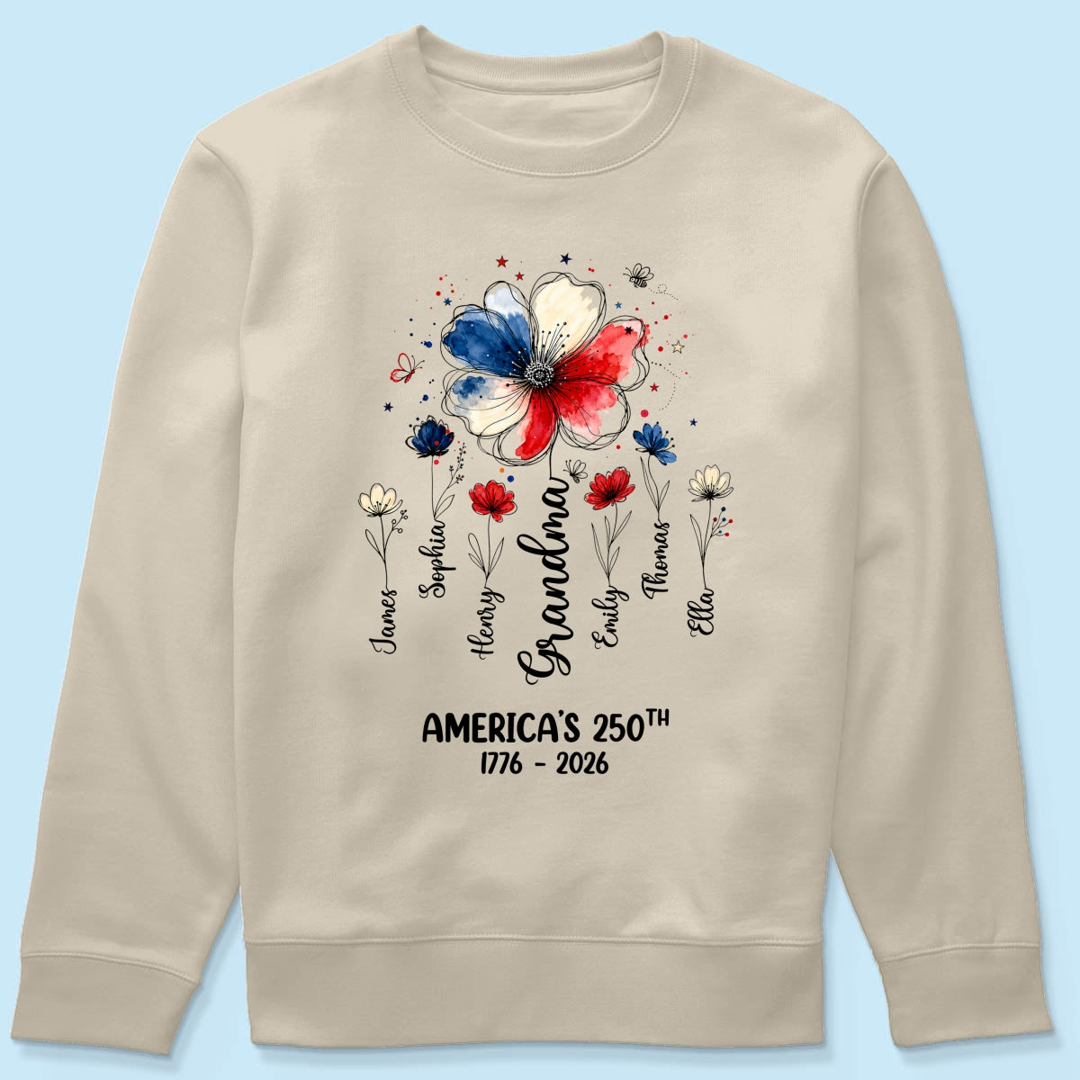 Proud Mom Grandma Flowers American 250th Anniversary - Personalized Shirt - Gift For Mom, Grandma