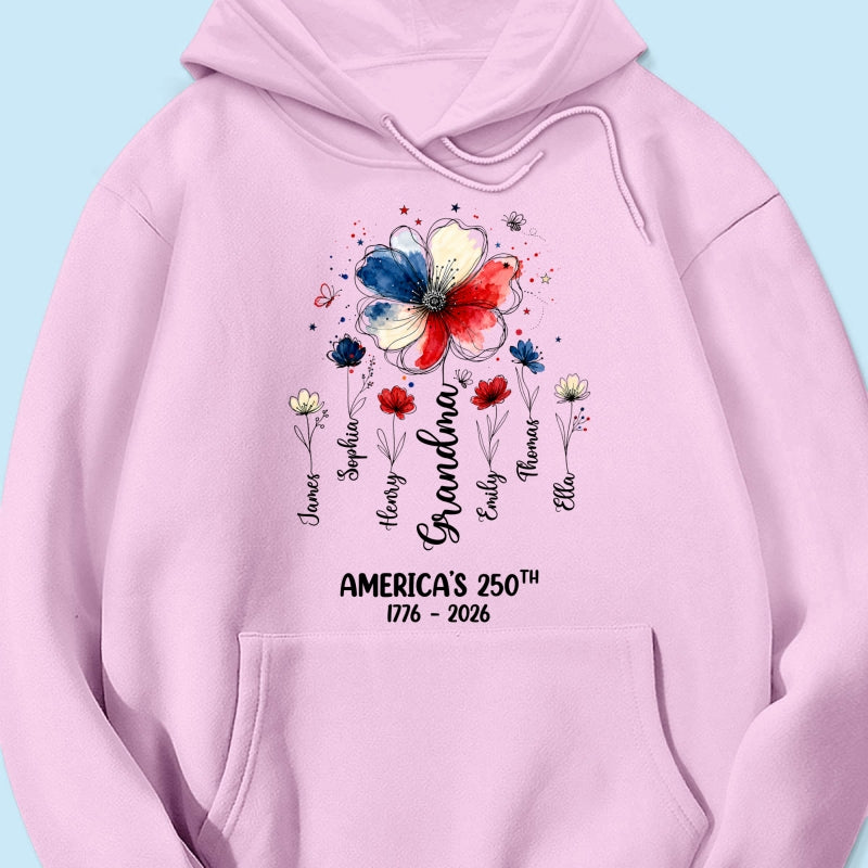 Proud Mom Grandma Flowers American 250th Anniversary - Personalized Shirt - Gift For Mom, Grandma