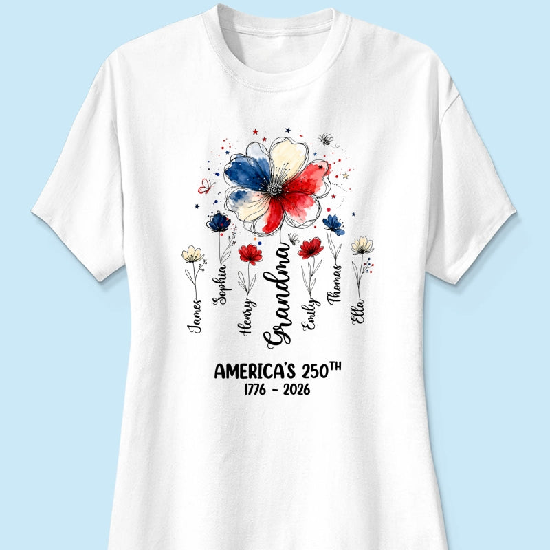 Proud Mom Grandma Flowers American 250th Anniversary - Personalized Shirt - Gift For Mom, Grandma