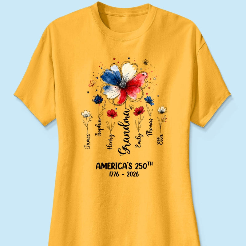 Proud Mom Grandma Flowers American 250th Anniversary - Personalized Shirt - Gift For Mom, Grandma