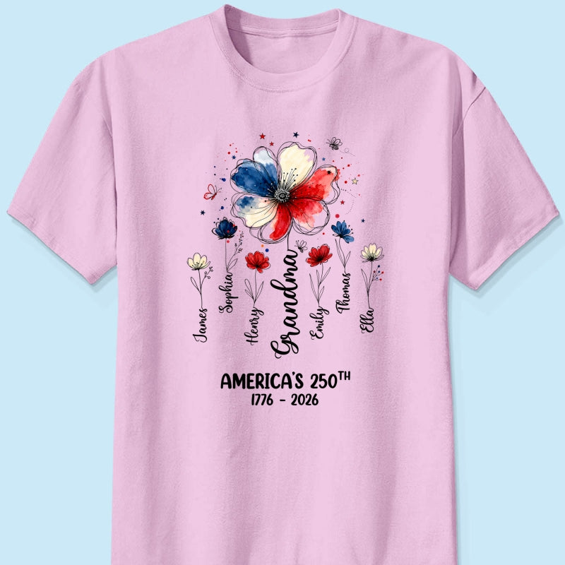 Proud Mom Grandma Flowers American 250th Anniversary - Personalized Shirt - Gift For Mom, Grandma