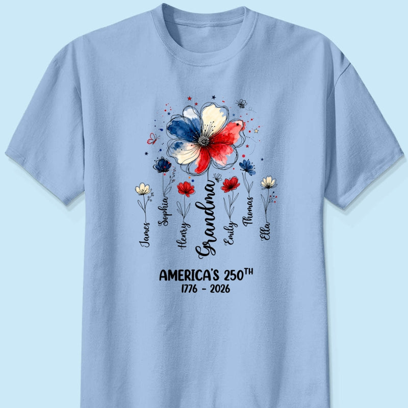 Proud Mom Grandma Flowers American 250th Anniversary - Personalized Shirt - Gift For Mom, Grandma
