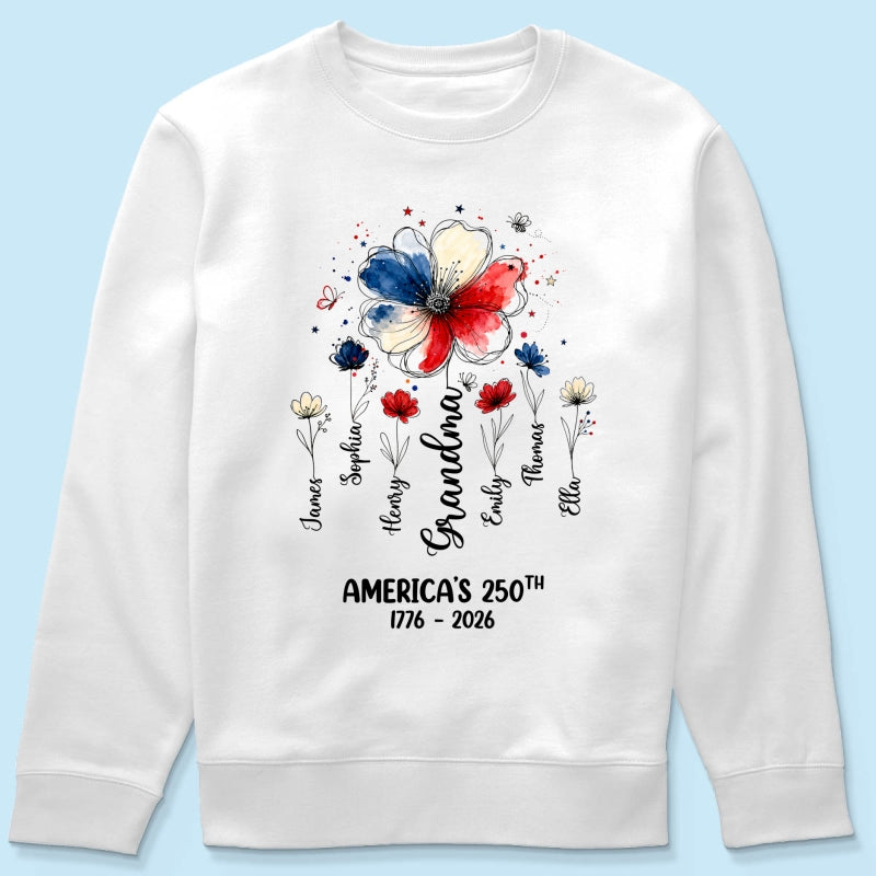 Proud Mom Grandma Flowers American 250th Anniversary - Personalized Shirt - Gift For Mom, Grandma