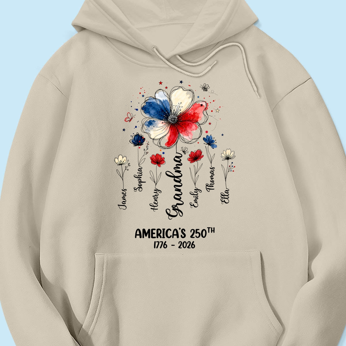 Proud Mom Grandma Flowers American 250th Anniversary - Personalized Shirt - Gift For Mom, Grandma