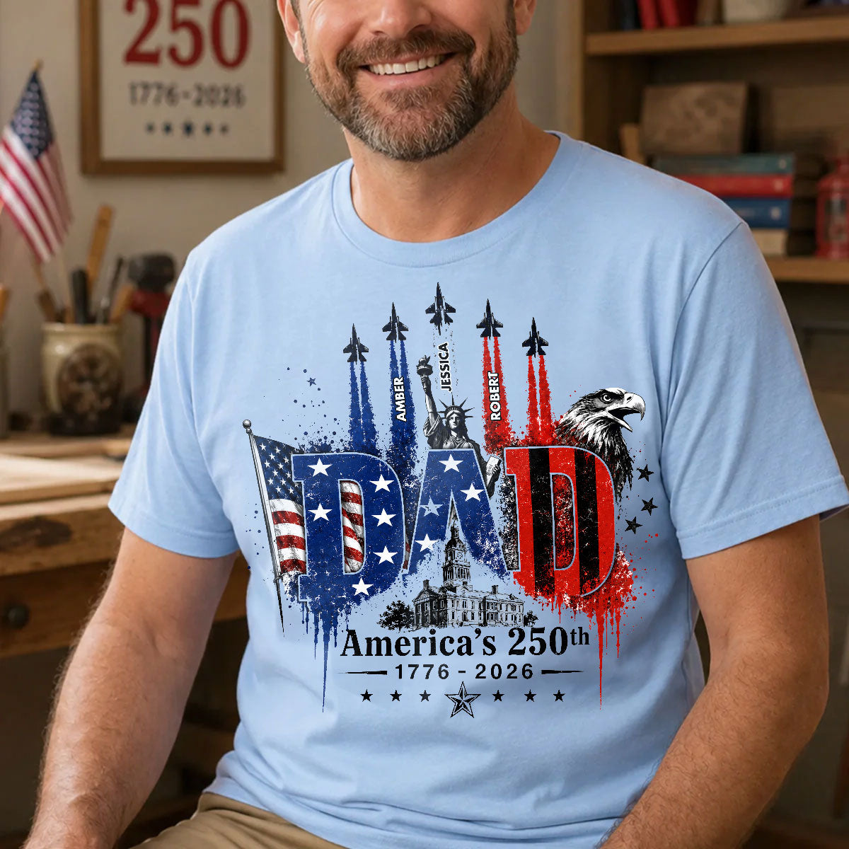 Patriotic Grandpa USA 250th Anniversary - Personalized Shirt - Father's Day Gift For Dad, Grandpa, Husband