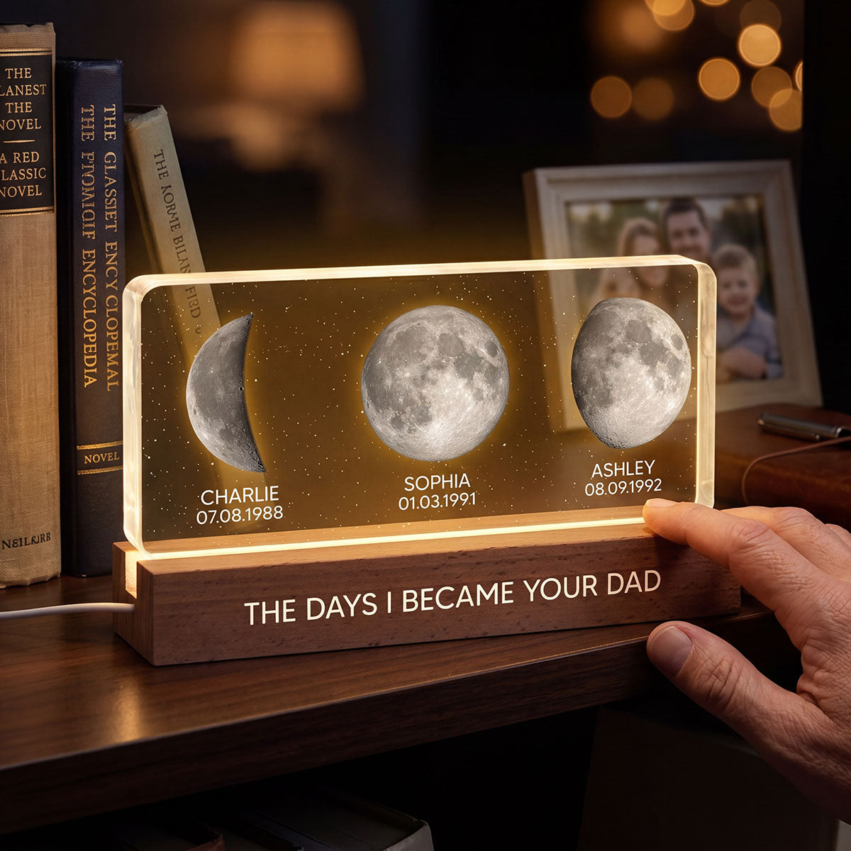 The Days You Became Our Dad Custom Children Birthdate Moon Phase - Personalized Acrylic Block LED Night Light - Heartfelt Father's Day For Dad