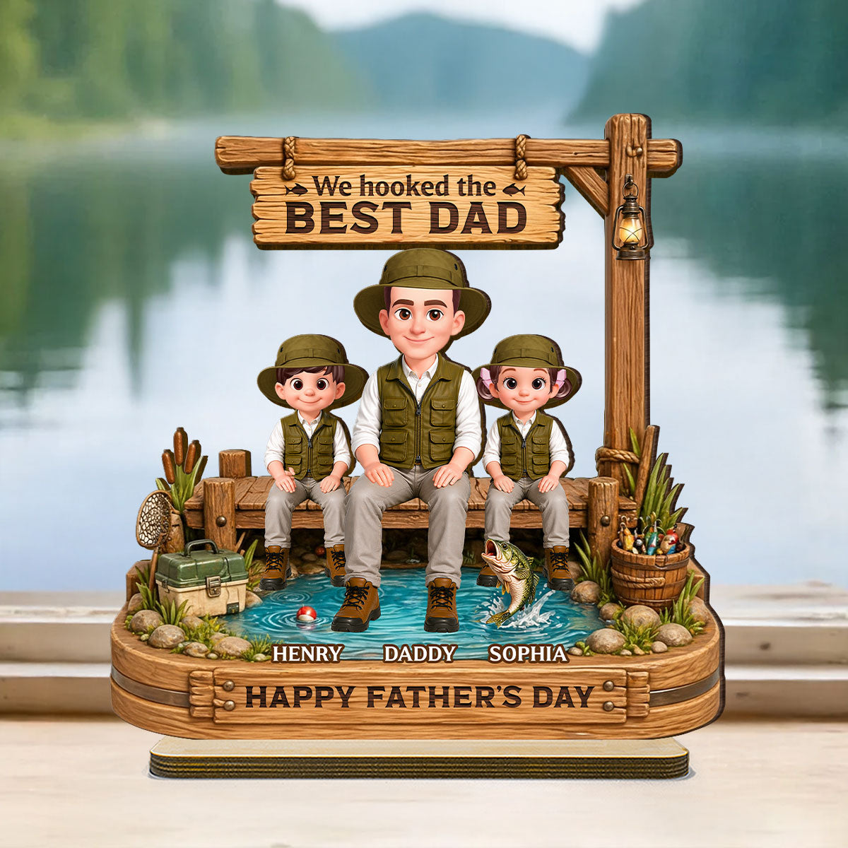 We Hooked The Best Dad Fishing - Personalized 2-Layered Wooden Plaque -  Gift For Fishing Dad, Fishing Lovers