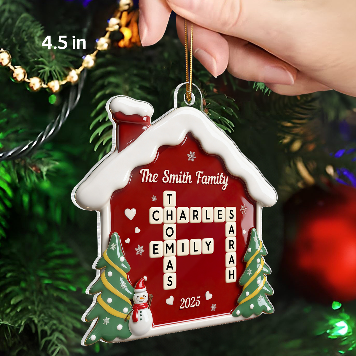 3D Effect Festive Christmas House Family Forever Linked Together Crossword Puzzle Art - Personalized Acrylic Ornament - Gift For Family