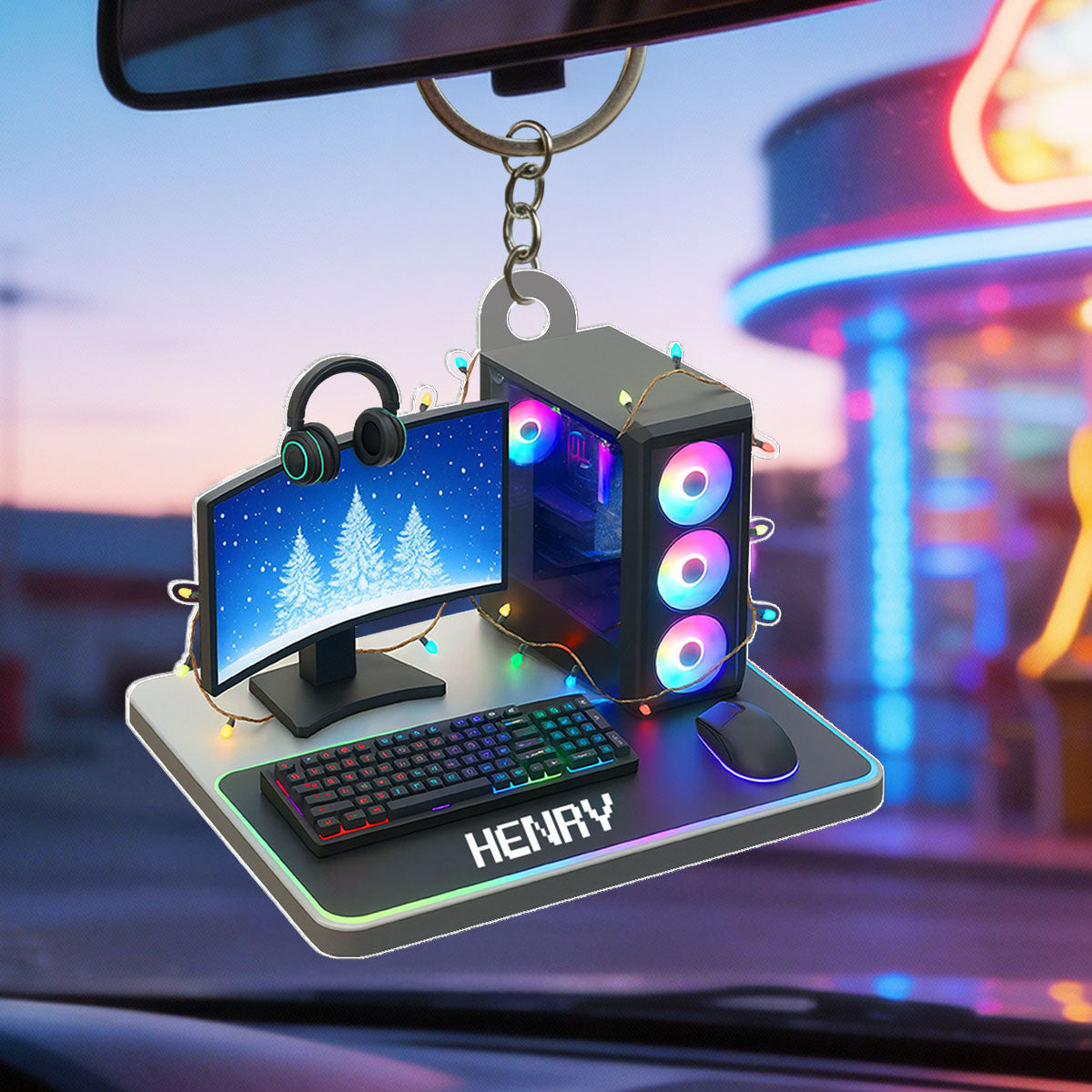Custom Gamer Name PC Set Up - Personalized Acrylic Keychain - Custom Name Keyrings, Name Tag for Bottles, Backpacks
