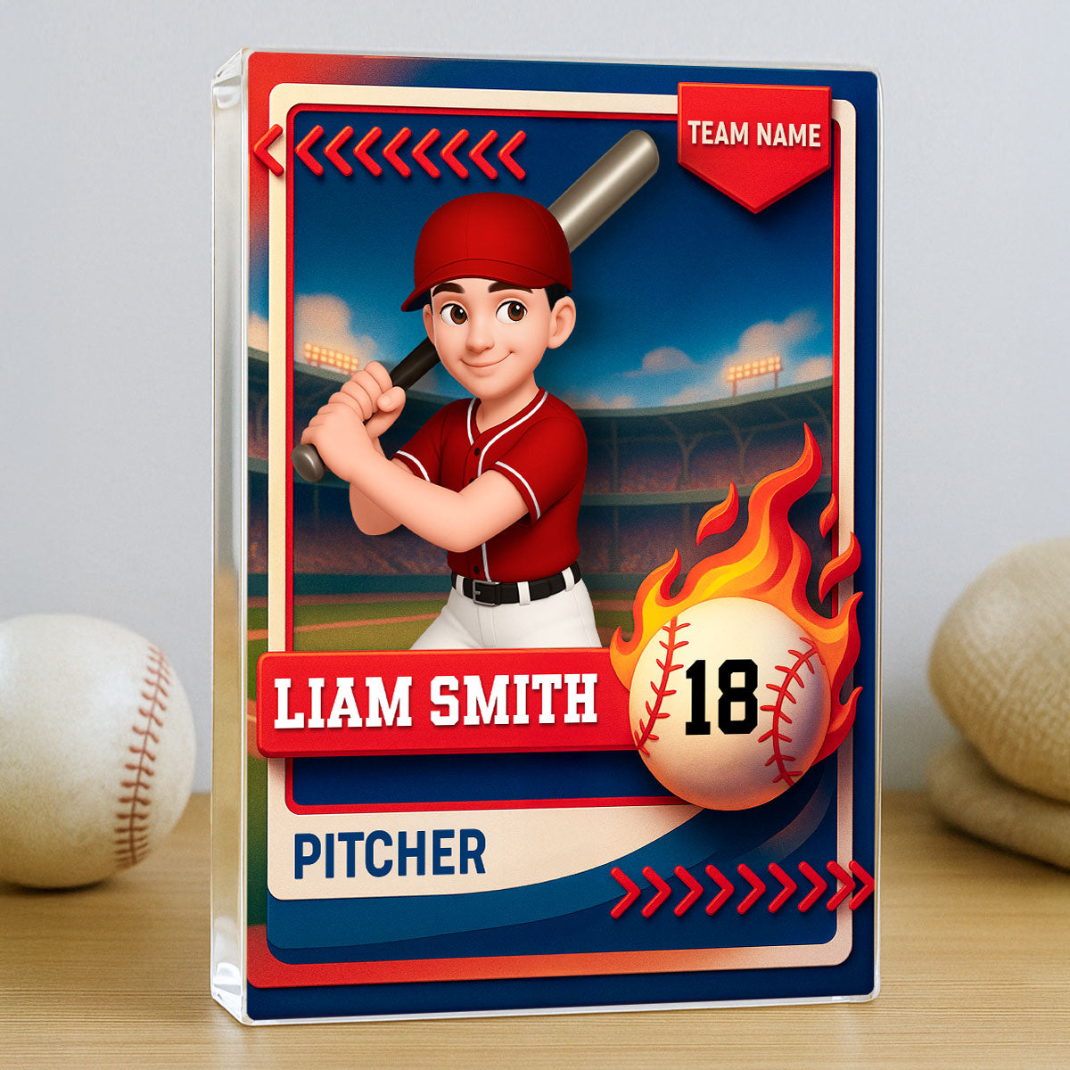 Baseball Trading Card - Personalized Acrylic Block Plaque - Christmas Gift for Son, Daughter, Grandkid