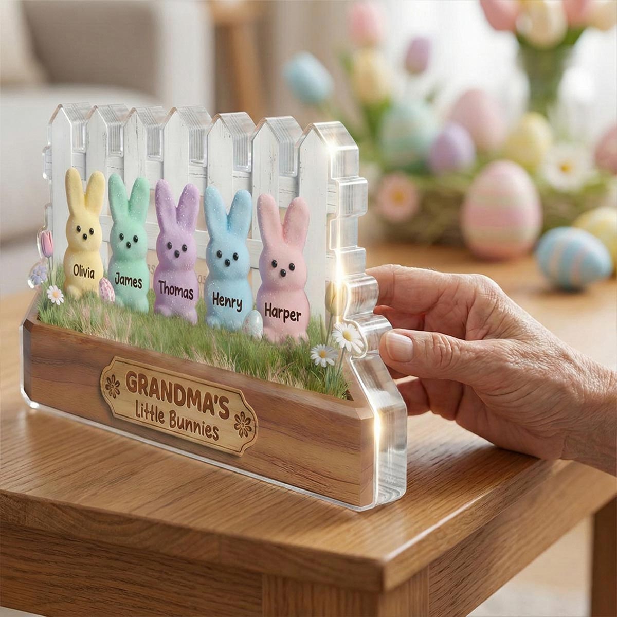 Easter Grandma Little Bunnies - Personalized Acrylic Block Plaque - Gift For Grandma, Easter Decoration