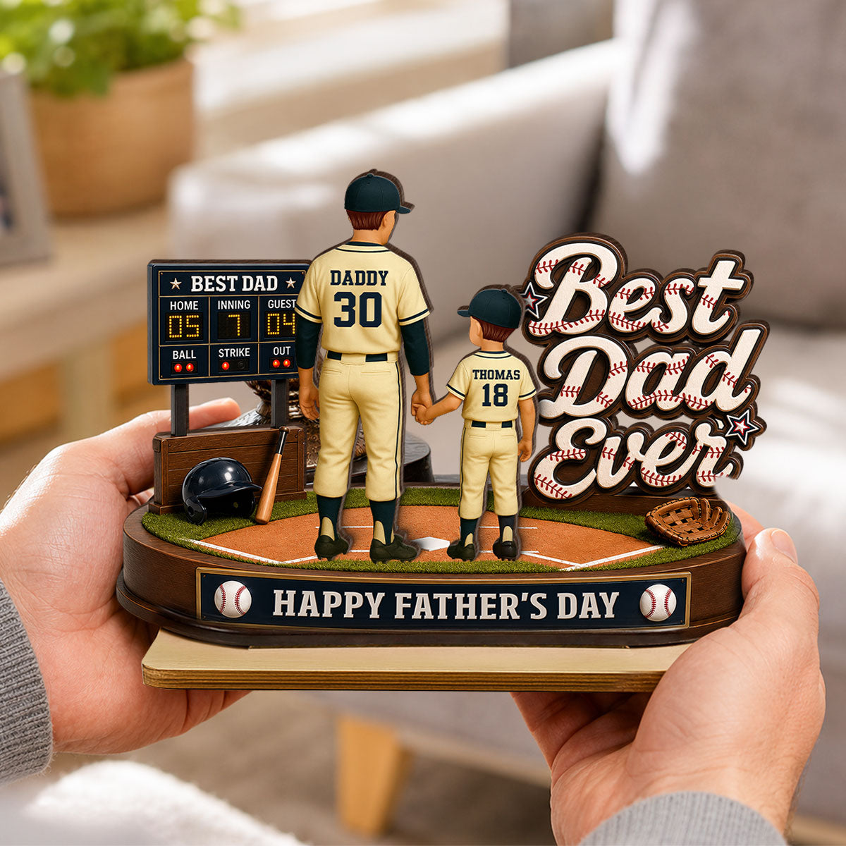Best Baseball Dad Ever We Caught The Best Dad - Personalized 2-Layered Wooden Plaque -  Gift For Dad, Husband