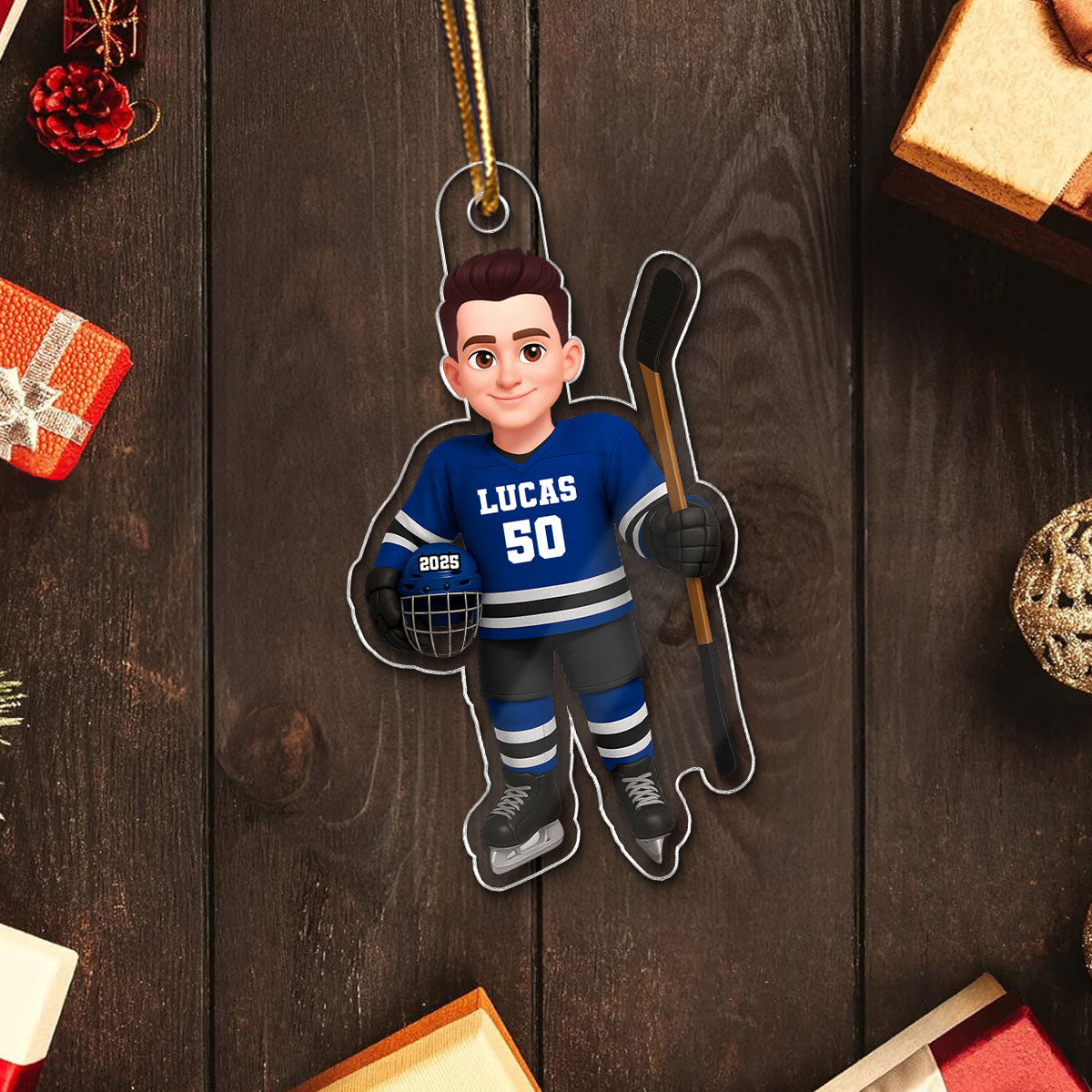 3D Effect Hockey Player - Personalized Acrylic Ornament - Christmas Gift For Hockey Players, Hockey Team