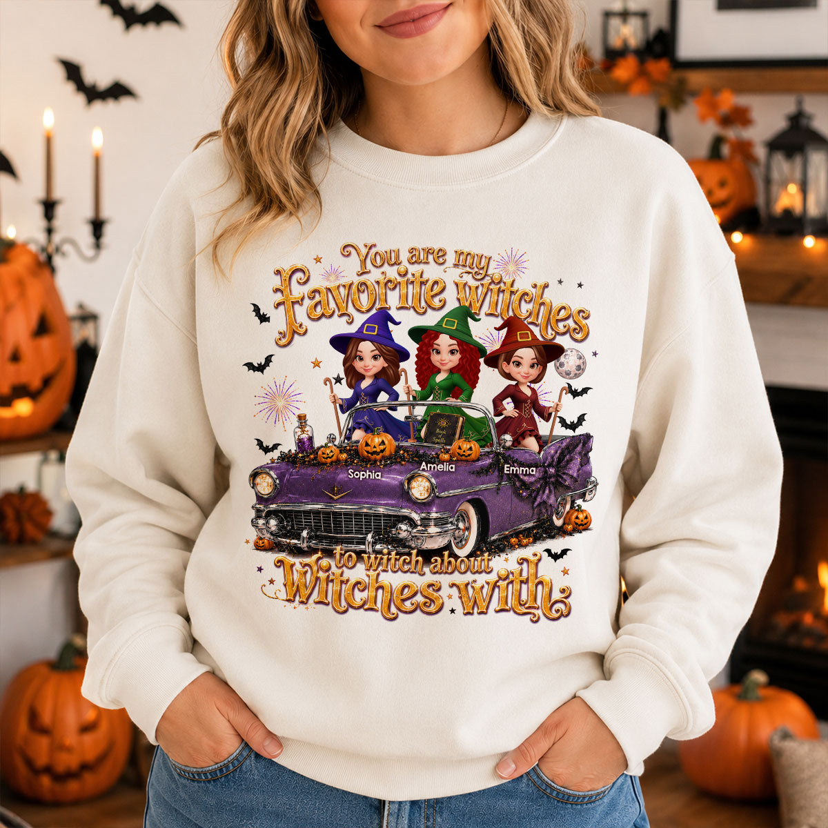 Besties Witch In Car Halloween - Personalized Shirt - Halloween Gift, Gift For Best Friends